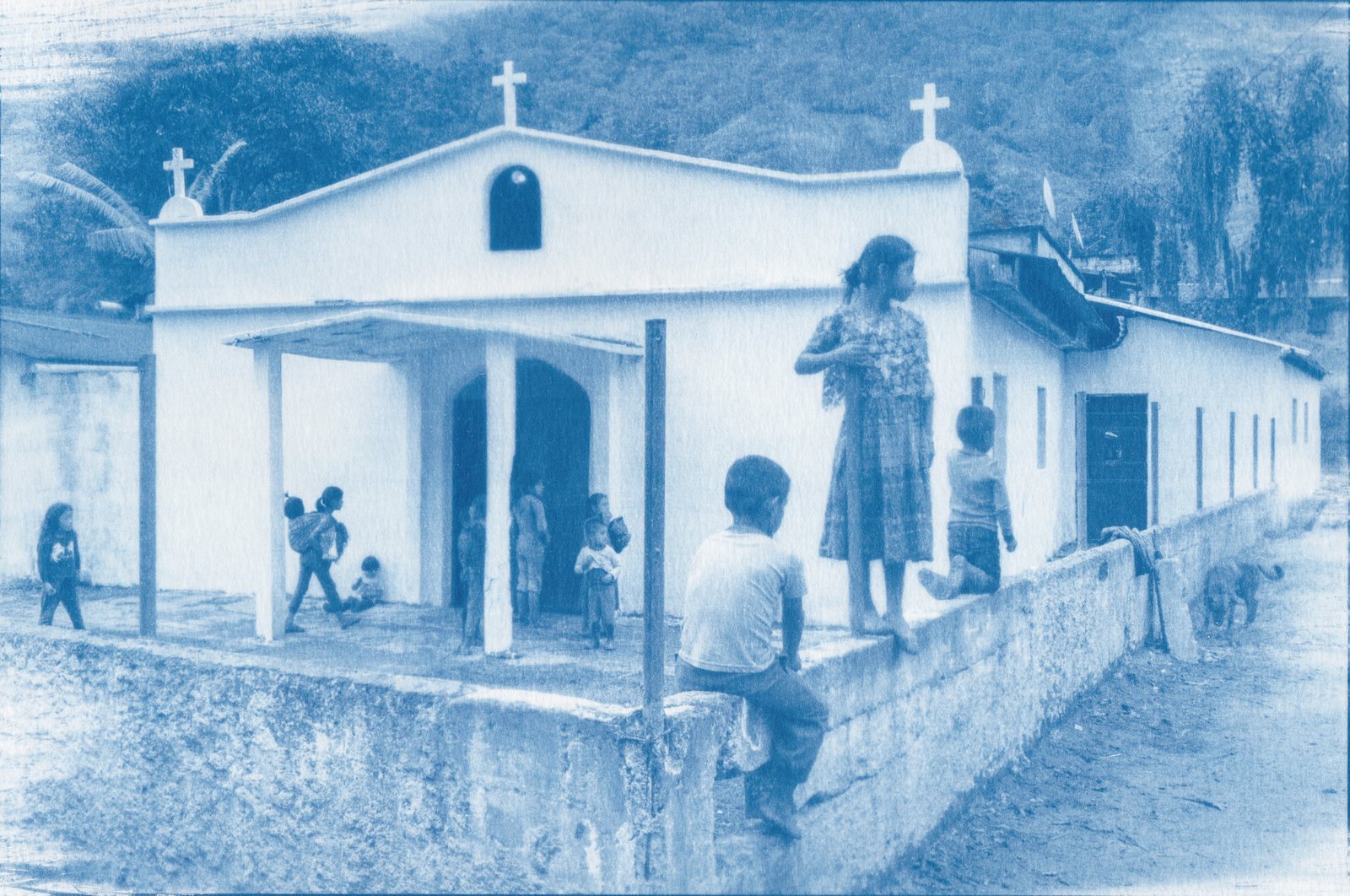 Queja church — cyanotype on cotton