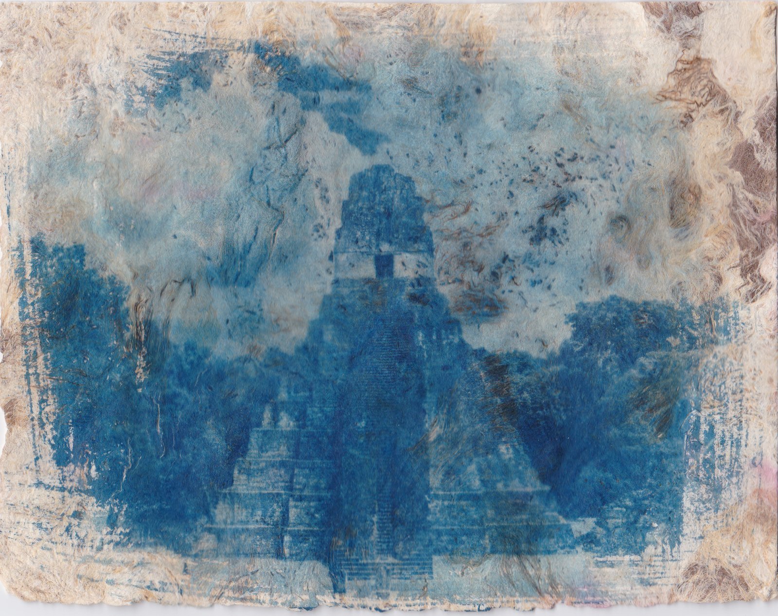 El Gran Jaguar — cyanotype on amate, herbal tone